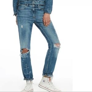 Maison Scotch Bandit Boyfriend Jeans Blue Distressed Size 24 NWT